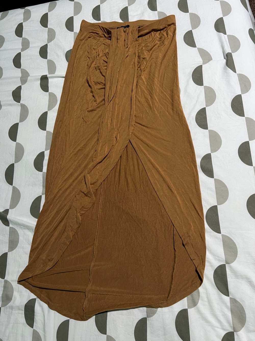 Women’s Twist Front Midi Skirt in Brown